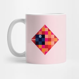 Cardinal Bird in Square Checkered Flag Pixel Style Mug